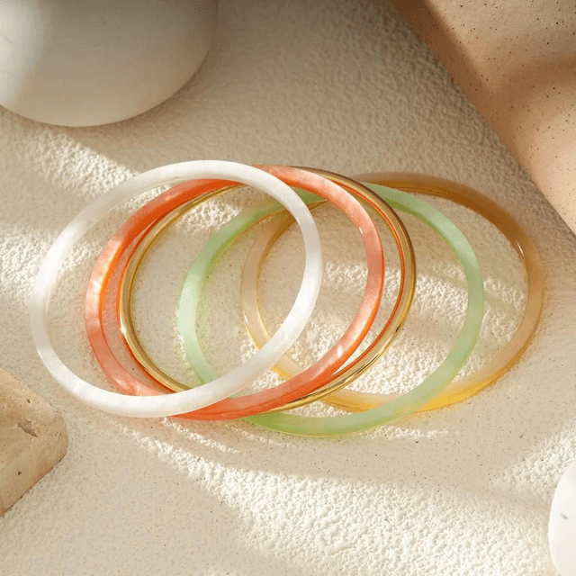 Bracelets Joncs Colorés En Résine Et Dorée (lot de 5)